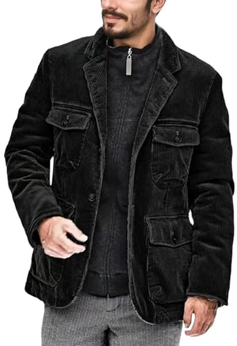 Celanisai Giacca cargo in velluto a coste da uomo, a maniche lunghe, vestibilità normale, giacca invernale con cerniere, da uomo, moderna, per il tempo libero, autunno, primavera, bomber jack, giacca