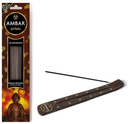 TIENDIFY – Incienso Ambar Natural con Porta inciensos, Pack de 20 Varillas aromáticas Ideal para meditación, relajación y aromaterapia en el hogar (Gracia de Buda)
