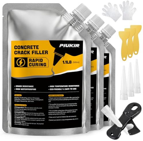 Piukir Concrete Crack Filler, 3-Pack Oil-Based Self-Leveling Sealant – Waterproof & Quick Drying for Driveway, Patio, Sidewalk, Garage Floor, Foundation, Basement & Walkway Repair, Gray