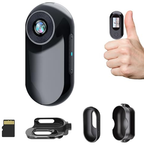 HOFAOUG 1080P HD Mini Camara Deportiva, 32GB Tarjeta de Memoria Integrada, Mini Camara de Tamaño de Pulgar, Body CAM, Ideal para Trabajo, Viaje, Ciclismo(Negro)