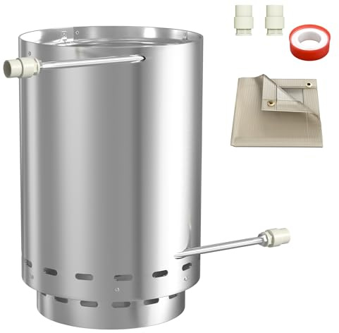 PEILU Calefacción para piscina de leña para jacuzzi, barril de fuego de acero con espiral de 14 m, conectores de 32/38 mm de diámetro, diseño de rejilla de ventilación perforada y caja de cenizas