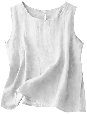 Générique Débardeur Femme Coton Lin Col Rond sans Manches Top Été Chic Basique Uni Fluide Haut Confortable Vêtement Quotidien Chemisier Plage Tunique Femmes Grande Taille Débardeurs Tee Shirt Léger