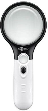 Goobay 41255 Lente d'ingrandimento da lettura illuminata – Lente d'ingrandimento leggera con luce LED – Alta chiarezza – Lente d'ingrandimento senza distorsione con ingrandimento 2x e 12x – Lente