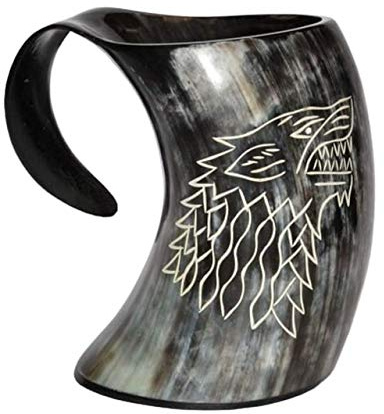 Game of Thrones Stark House Viking Drinking Horn Mug Wolf Carved tankard for Beer Wine Mead ale