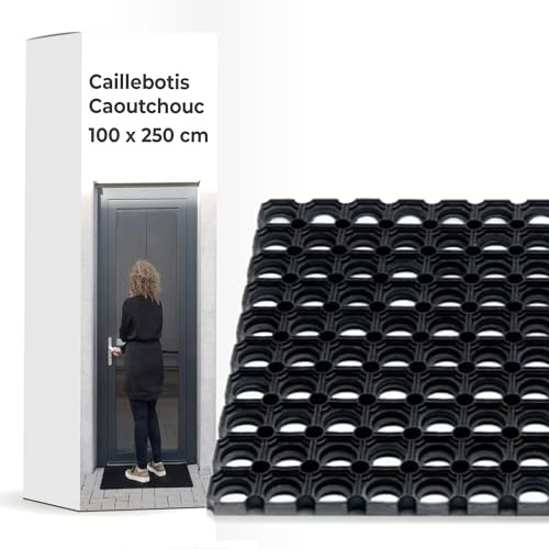 Vivol Caillebotis en Caoutchouc 100x250cm - Tapis pour l'Intérieur et l'Extérieur - Paillasson Extérieur Entrée - Usages Multiples