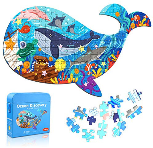 Ocean World Whale Jigsaw Puzzle for Kids, 108 Pieces Jigsaw Puzzle with Large Pieces for Kids Age 4 5 6 7 8 9 10 Years
