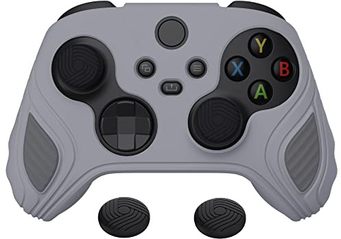 playvital Scorpion Edition Two-Tone Anti-Slip Silicone Case Cover for Xbox Series X/S Controller, Soft Rubber Case for Xbox Core Controller with Thumb Grip Caps - Metallic Gray & Dark Gray