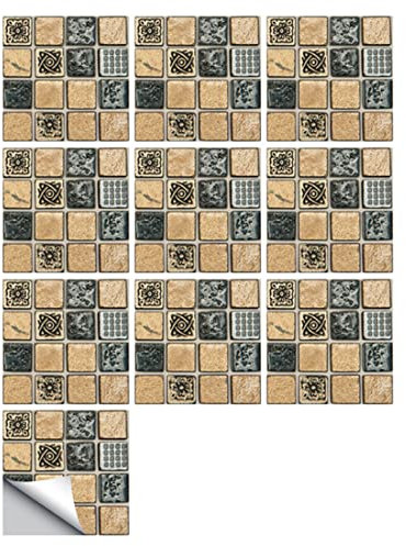 Adesivi Parete,10PCS PVC Autoadesiva Resistente al Calore Impermeabile Backsplash per Soggiorno Cucina Stick Stile Mosaico Marrone(10 x 10 cm / 4 x 4 Pollici)
