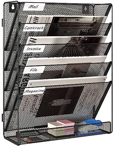 EasyPAG 6 Fächer Zusammensetzen Metall A4 Zeitschriftenhalter Wand Zeitschriften Wandhalter Aktenablage Dokumentenhalter Hängend Magazin Organizer Flyerständer Prospektspender,Schwarz