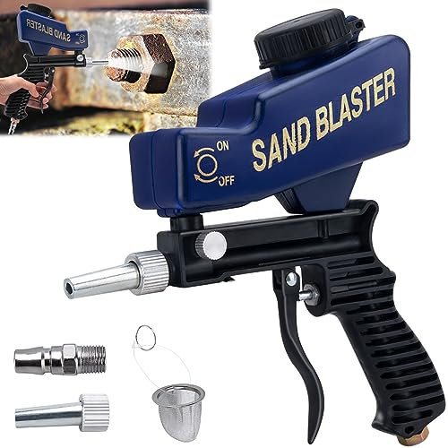 Sand Blaster Gun Kit for Air Compressor, Hand Held Sand Blaster for Metal Wood and Glass, Portable Sandblaster Rust Remover Pneumatic Up to 120 PSI, Soda Blaster Machine