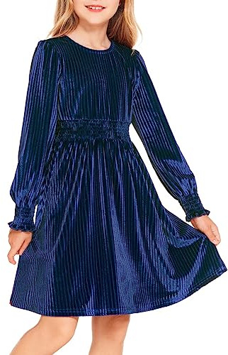 Arshiner Abito da Bambina in Velluto Abito a Maniche Lunghe Abito Casual per Bambini Autunno Inverno Abito Festivo Abito Natalizio Abito da Festa Vintage Abito da Principessa Compleanno 6-13 Anni