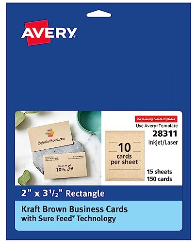 Avery Kraft Brown Business Cards with Sure Feed Technology, 2 x 3.5, Laser/Inkjet, 150 Printable Cards, Ideal for Appointments & Loyalty (28311)