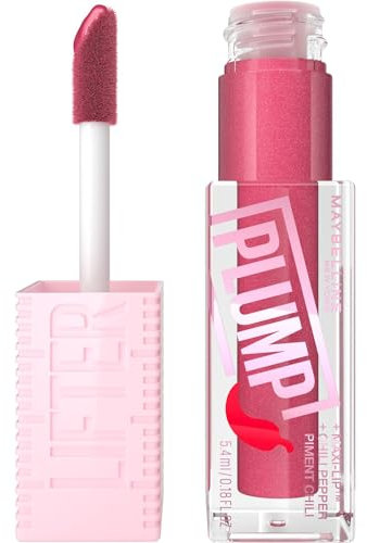 Maybelline New York, Lifter Plump Lip Gloss, Lasting Plump, Heated Formula with Hyaluronic Acid and Chilli Pepper, XL Wand, Vegan Formula, Shade: 002 Mauve Bite