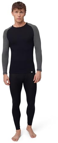 DANISH ENDURANCE Merino Wool Base Layer Men, Thermal Set Men, Long Johns & Long Sleeve Top, Thermal Underwear, Black/Dark Grey, XXL
