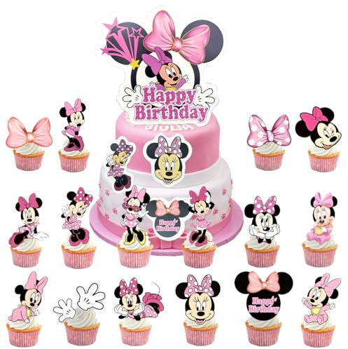Minnie & Mickey Cake Toppers - 17pcs Mini Kuchen Deko für Happy Birthday Party