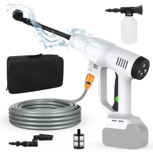 Battery Pressure Washer with Adjustable Angle Nozzle, Brushless 3-Stage Max 200 Bar 3500 W Power 6-in-1 Nozzle 5 m Hose for Makita 18 V Battery (No Battery)