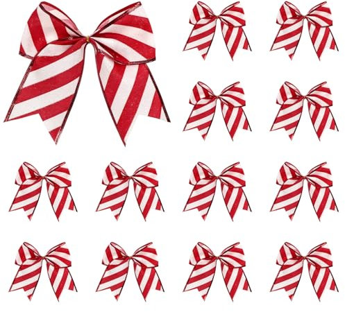 12 Pcs Christmas Tree Bows Decoration,6 Inch Wreath Bows Christmas Tree Bows for Xmas Tree Ornaments Wedding Gift Wrapping Holiday Party Home Decor (Red and White)