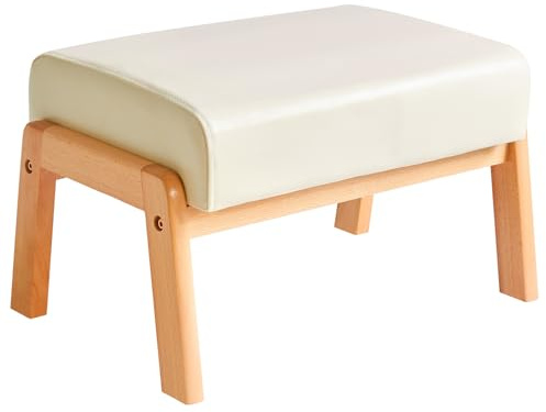 IBUYKE 10.2” H Small Foot Stool Ottoman, Rectangle PU Faux Leather Foot Rest with Padded Seat and Wood Legs, Modern Accent Ottoman Foot Rest for Living Room Bedroom Couch Office, Beige WBD013W