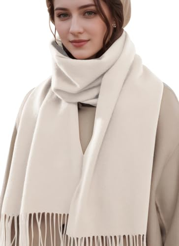 MEDUOLA Femmes Automne Hiver Echarpes Rallonge Châle Couleur Unie Foulards à Franges Chaud épais (Beige)