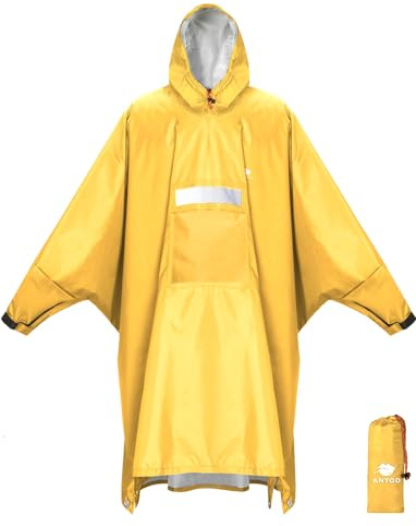 ANYOO Poncho antipioggia con cappuccio per adulti con tasca, impermeabile e leggero, impermeabili per uomini e donne, giacca antipioggia riutilizzabile per emergenze, campeggio e attività all'aperto