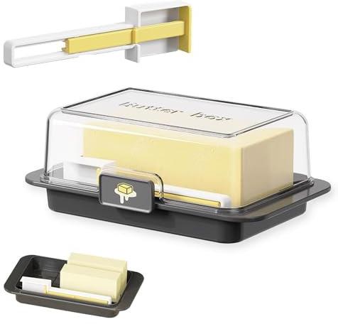 SHENGYIG Boîte à Beurre et Fromage avec Couvercle Hermétique - Boîte de Conservation Alimentaire Carrée Noire pour Frigo - Stockage Beurre et Fromages en Bloc (Étanche, Fermoirs Sécurisés)