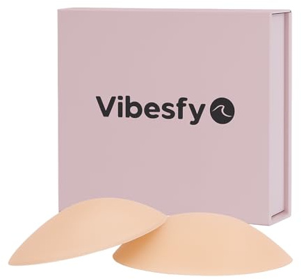 Vibesfy Pezoneras sin Adhesivo para Mujer – Se Adhieren con el Calor Corporal – Reutilizables, Lavables y Sin Pegamento – Invisibles Bajo Ropa – Color Nude – 1 Par (M - 10cm)