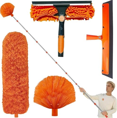 Kit Spolverino Telescopico da 6 m con Asta Estensibile Regolabile (1,5–4,9 m), Spazzola Telescopica per la Pulizia e Testa in Microfibra per Soffitti, Finestre e Ragnatele
