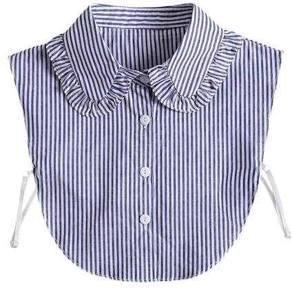AffeGifts Collar Falso Desmontable, Blu Collar Falso de Dama Stripe Half Shirt Falsas Camisas Collares Desmontables Dickey Ruffle para Niñas y Señoras