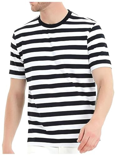 Camiseta de Mangas Cortas a Rayas para Hombre, de algodón, clásica, Cuello Redondo, a la Moda