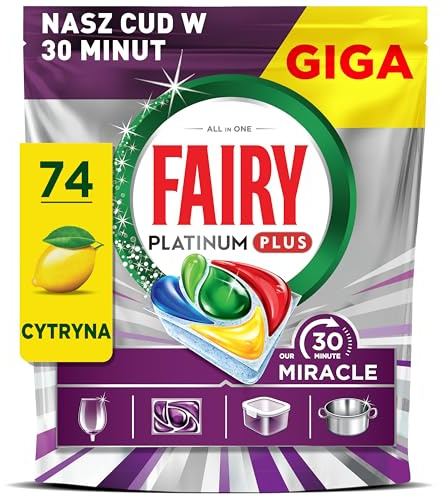 Fairy Nos diskmaskintabletter Miracle Platinum Plus på 30 minuter, vår bästa lösning för att ta bort hårda matrester, diskmaskinrengörare, 74 st