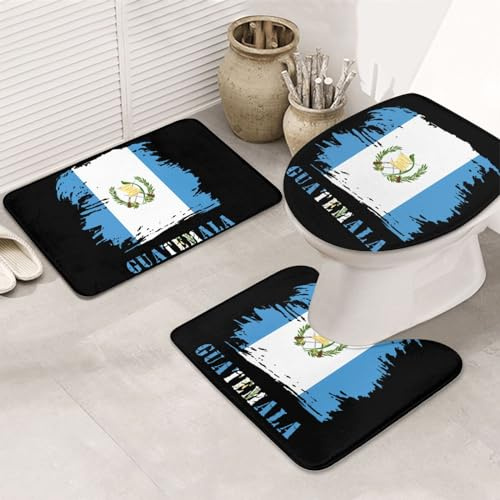 3 Piezas Juego De Alfombra De Baño Bandera Vintage De Guatemala Alfombra De Baño + Alfombra De Inodoro + Funda De Asiento por Encargo Durable Alfombras De Cama, para Bathroom, Cocina, Dormitorio
