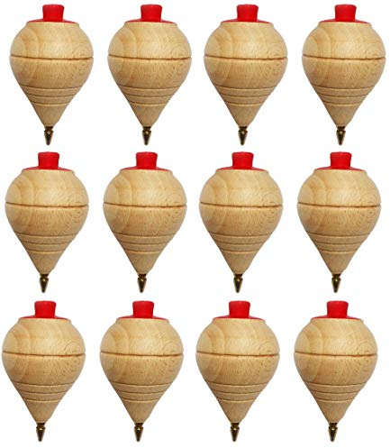 GERILEO Lote de 4/12 Peonzas de Madera clásicas con Punta de bolígrafo - Regalos y Detalles para Comuniones, piñatas, Niños, Niñas, Fiestas de Cumpleaños, Trompas, peón, trompo, Spinner (12 Peonzas)