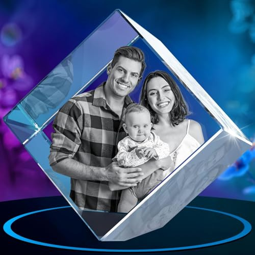 ArtPix 3D Crystal Photo, regalo personalizado con su propia foto, imagen grabada con láser 3D, cristal de corazón grabado, regalos de cumpleaños conmemorativos para mamá, papá, hombres, mujeres