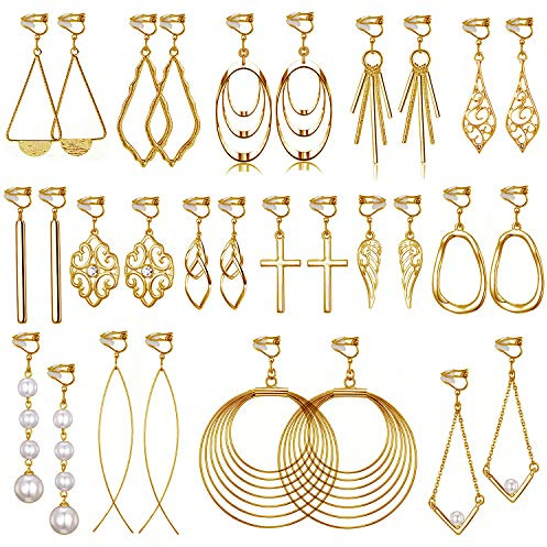 15 Pairs Gold Clip on Earrings for Women Fashion：Celtic Knot,Long Bar,Tear Drop Earring Clip on Hoop Earings for Women-Clipon Ear Rings for Womens (#3)