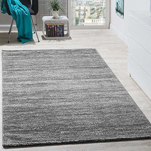 Paco Home Teppich Wohnzimmer Kurzflor Modern Meliertes Muster Einfarbig, Grösse:70x140 cm, Farbe:Grau