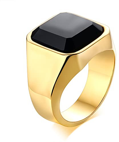 Flongo Herren Ring, Männer Bandring Siegelring Daumenring Gold Ton Hochzeit Verlobung Engagement Bequemlichkeit Passen Herren-Accessoires Größe 57