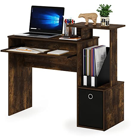 Furinno 12095APBK Mehrzweck Home Office Computer Schreibtisch, PC-Tisch, Bürotisch mit Ablage, Technisches Holz, Bernsteinkiefer/Schwarz, 39.9 (D) x 100.1 (W) x 86.6 (H) cm