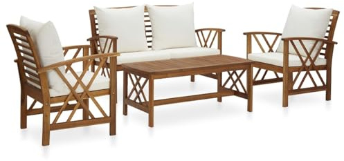 Gecheer 4-TLG. Gartenmöbel Set Holz Sitzgruppe Garten Loungemöbel Terrasse Gartenlounge Sofa Outdoor Terrassenmöbel Gartensofa Sitzgarnitur Gartengarnitur Gartenbank, mit Auflagen Massivholz Akazie