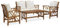 Gecheer 4-TLG. Gartenmöbel Set Holz Sitzgruppe Garten Loungemöbel Terrasse Gartenlounge Sofa Outdoor Terrassenmöbel Gartensofa Sitzgarnitur Gartengarnitur Gartenbank, mit Auflagen Massivholz Akazie