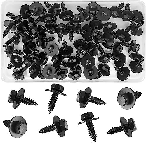 55 Piezas Tornillos Autorroscantes Tek de Cabeza Hexagonal, Tornillos Autoperforantes de 5,5-6 mm x 19 mm con Arandelas para Chapa, Guardabarros, Parachoques, Automóvil