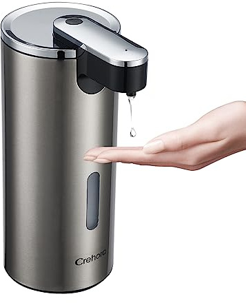 Automatic Soap Dispenser, Automatic Liquid Soap Dispenser Touchless, 12oz/340ml, 3-Level Adjustable, Battery Operated, Water-Resistant for Bathroom, Kitchen and School, Clog-Free, Stainless Steel