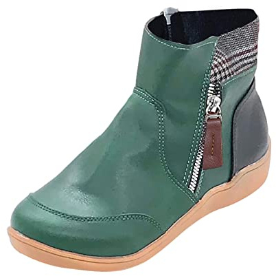 Lazzboy Bottes de Neige Femme Doublure Chaude Imperméable Bottes Fourrées Antidérapantes Barefoot Shoes Bottes de Neige à Enfiler Chaussures Hiver Sans Lacet Bottines Chaussures de Randonnée(Vert,39)