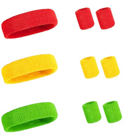 YKHSUAOU 9Stk Neon Schweißband Set 80er Jahre Stirnband 3 Farben Sport Stirnband mit Wristband Neon Schweissband Schweißband Handgelenk für Damen Herren Sport Fasching Karneval St. Patrick's Day (A)