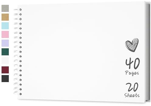 Hiwhy Scrapbook 11x8 Inch DIY Scrapbook Album Hardcover Kraft Paper Scrap Book Photo Albums 20 Sheets Memory Book for Family Wedding, White