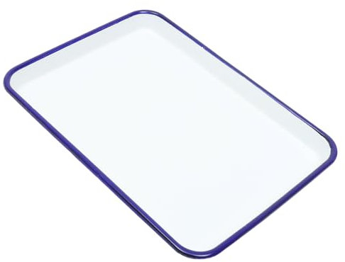 Luxshiny White Enamel Sheet Pan, Rectangular Serving Tray & Baking Roasting Pan Set of 2, Vintage Oven Tray for Home & Camping