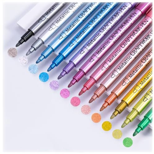 GSHUR 12 färger metallisk markörpenna set för gör-det-själv fotoalbum, glas, papper, keramik, stenar, trädekoration, metallpennor guldpenna till jul halloween påsk hantverk