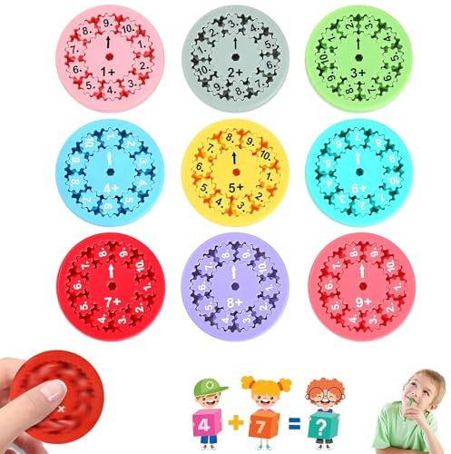 Viechoes Mathe Fidgets Spinners,9 Stücks Zahlen Fidget Spinner Spielzeug,Stressabbau Lernspielzeug Additions,Subtraktions, Lernspielzeug Fidgetspinner für Kinder im Alter von 5–10 Jahren