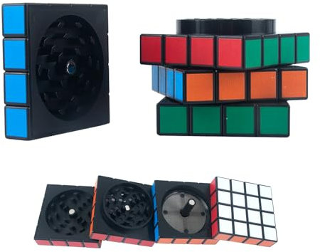 AYNKH Macinino a forma di cubo magico da 58 mm, 4 strati in lega di zinco, quadrato, girevole, con coperchio magnetico e setaccio, per macinare caffè, erbe, tabacco, spezie, ecc