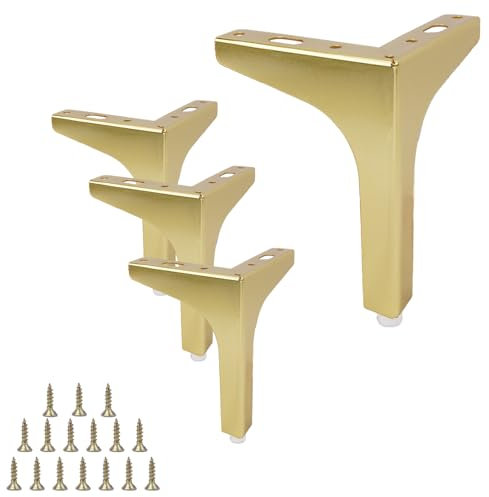Zythrem 15cm / 6 Inch Gold Furniture Legs Set of 4 Furniture Legs Modern Furniture Feet Metal Table Legs Heavy Duty Sofa Legs Triangle Furniture Feet DIY Replacement for Cabinet Chair Cupboard Ottoman