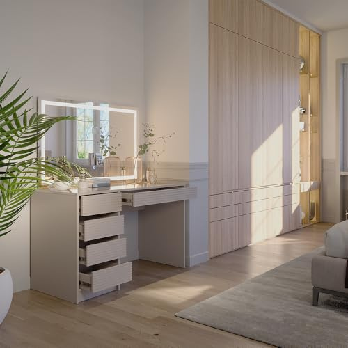Vicco Tavolo da toilette Sherry, Cachemire, 120 cm con specchio a LED, con illuminazione LED e grande specchio rettangolare
